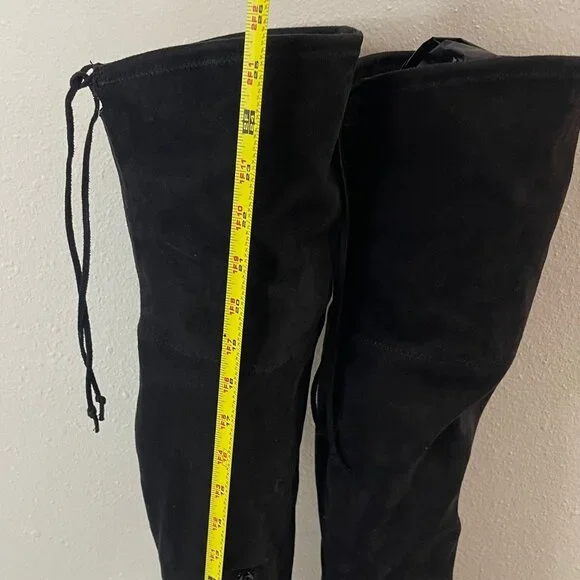 Unisa Black Faux Suede Over-The-Knee Boots With Side Zipper & Drawstring - Picture 11 of 12